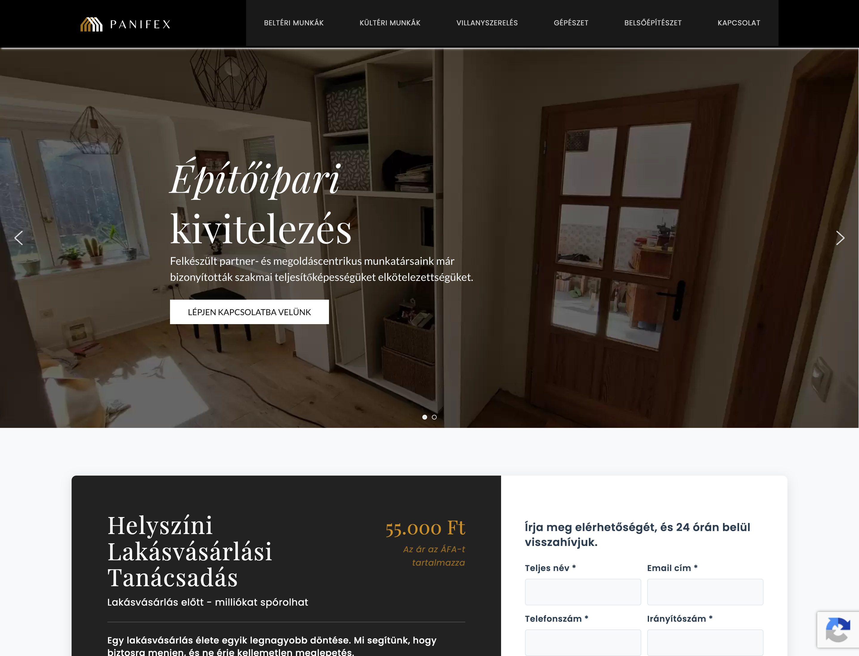Panifex Kft. építőipari weboldal