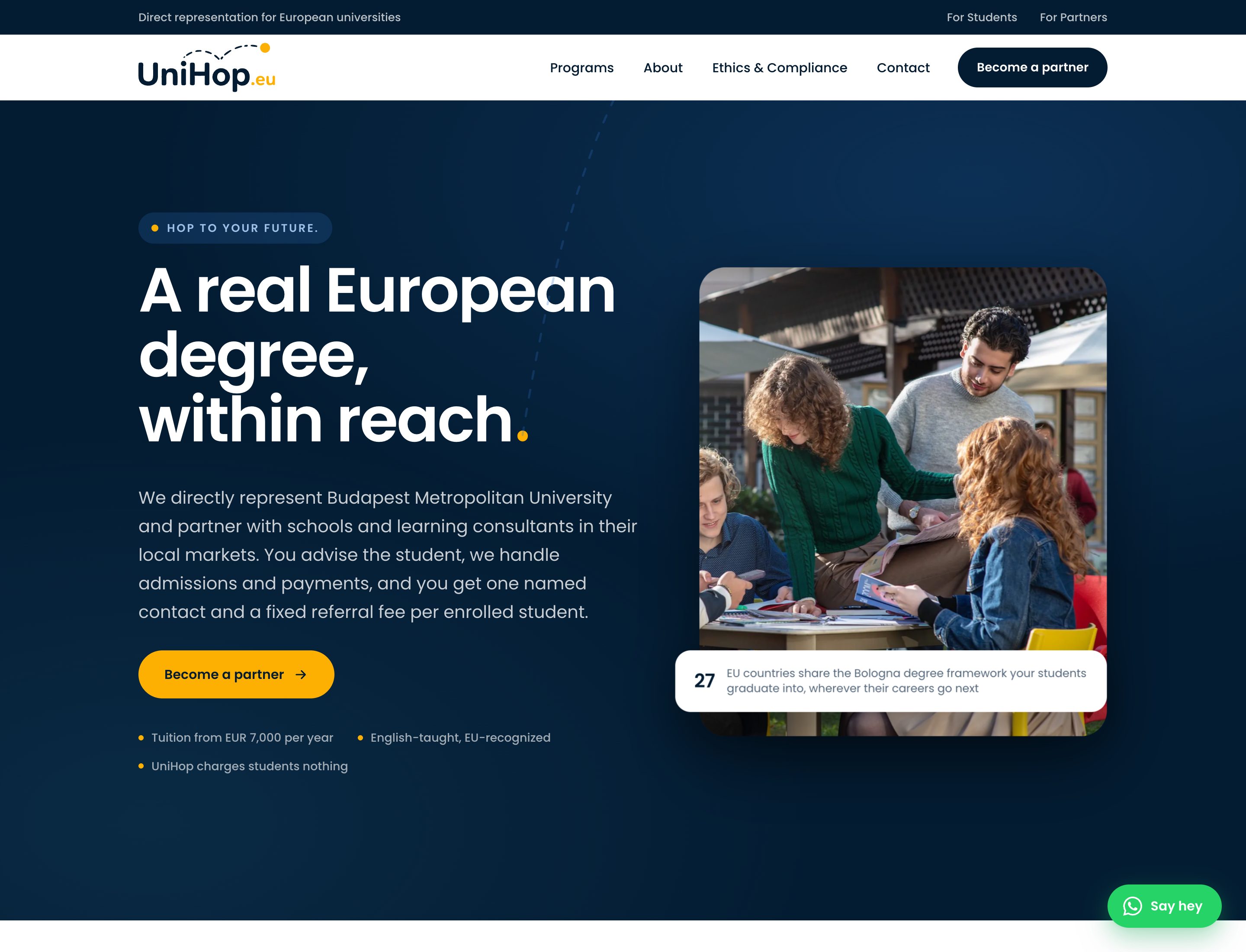 UniHop.eu weboldal